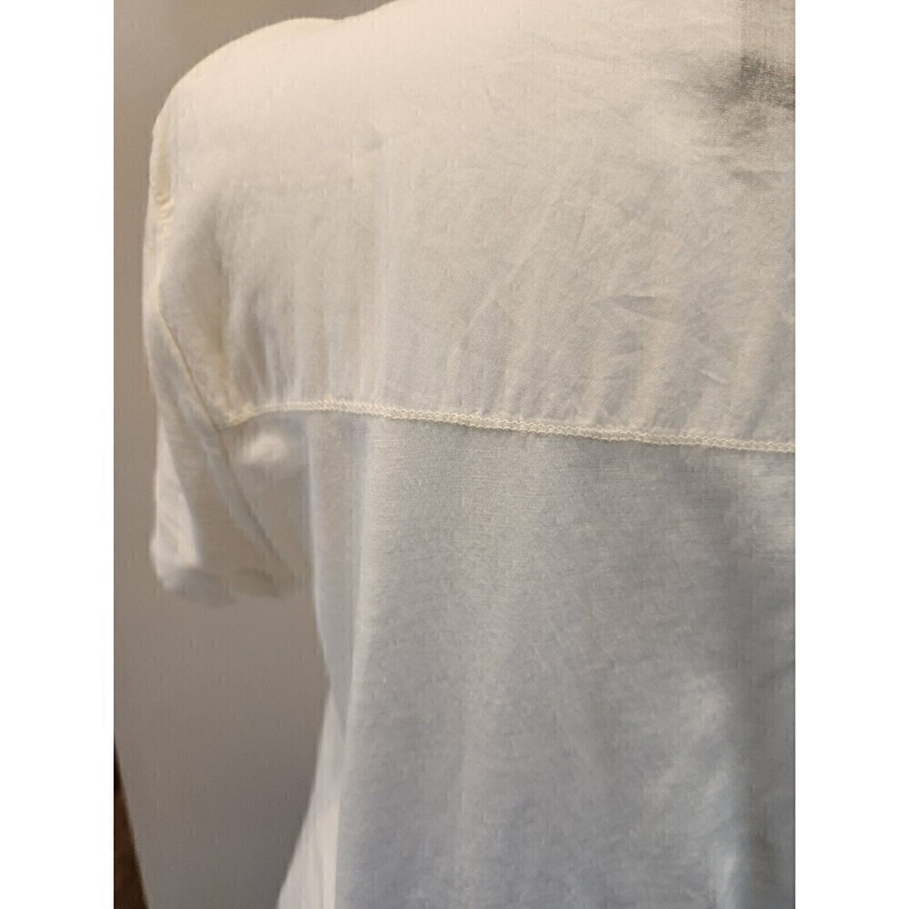 lauren ralph lauren tops Ivory Mixed Media sz m short sleeve euc keyhole front - Picture 5 of 6